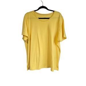 NWOT - ALIA Women Yellow Short‎ Sleeve Scoop Neck Crochet Trim T-Shirt Size 2X